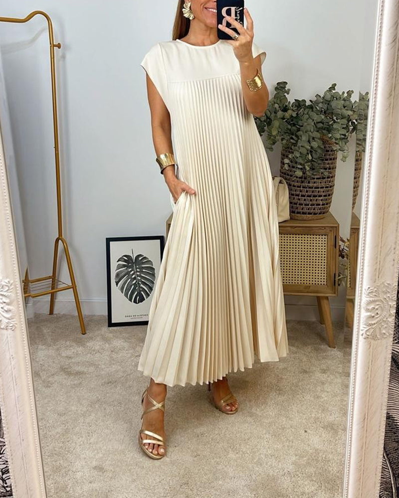 🔥HOT SALE🔥Sleeveless pleated simple solid colour dress