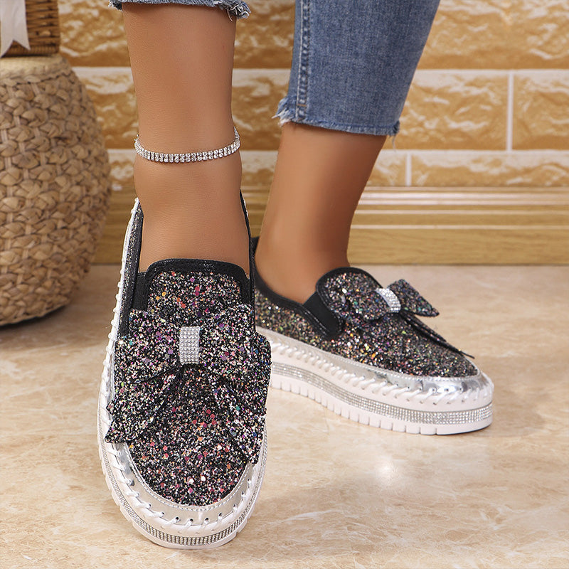 🎁Women's Rhinestones Slip-On Bow Sneakers