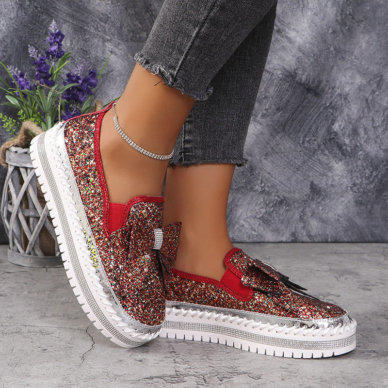 🎁Women's Rhinestones Slip-On Bow Sneakers