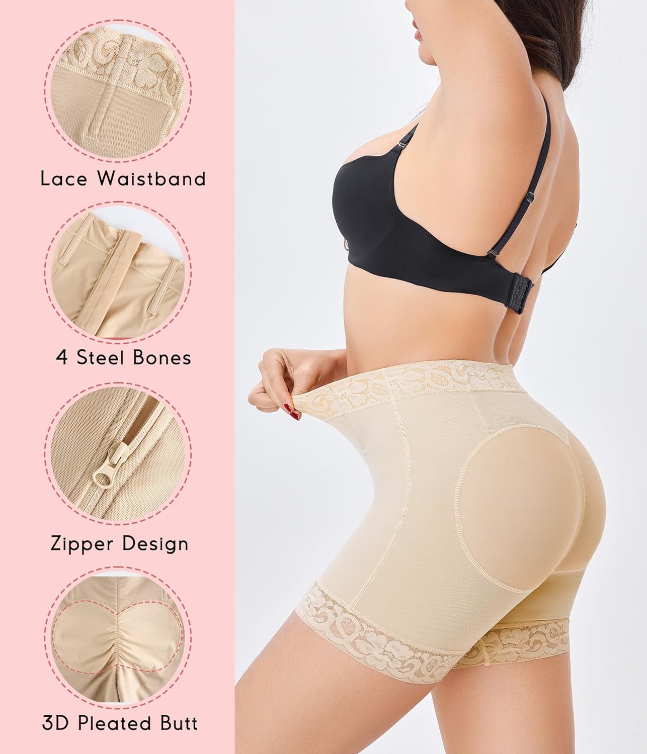 💞Hot SALE 50% OFF💞Lace Steel Boned Butt Enhancer Shorts Shapewear💃🏽