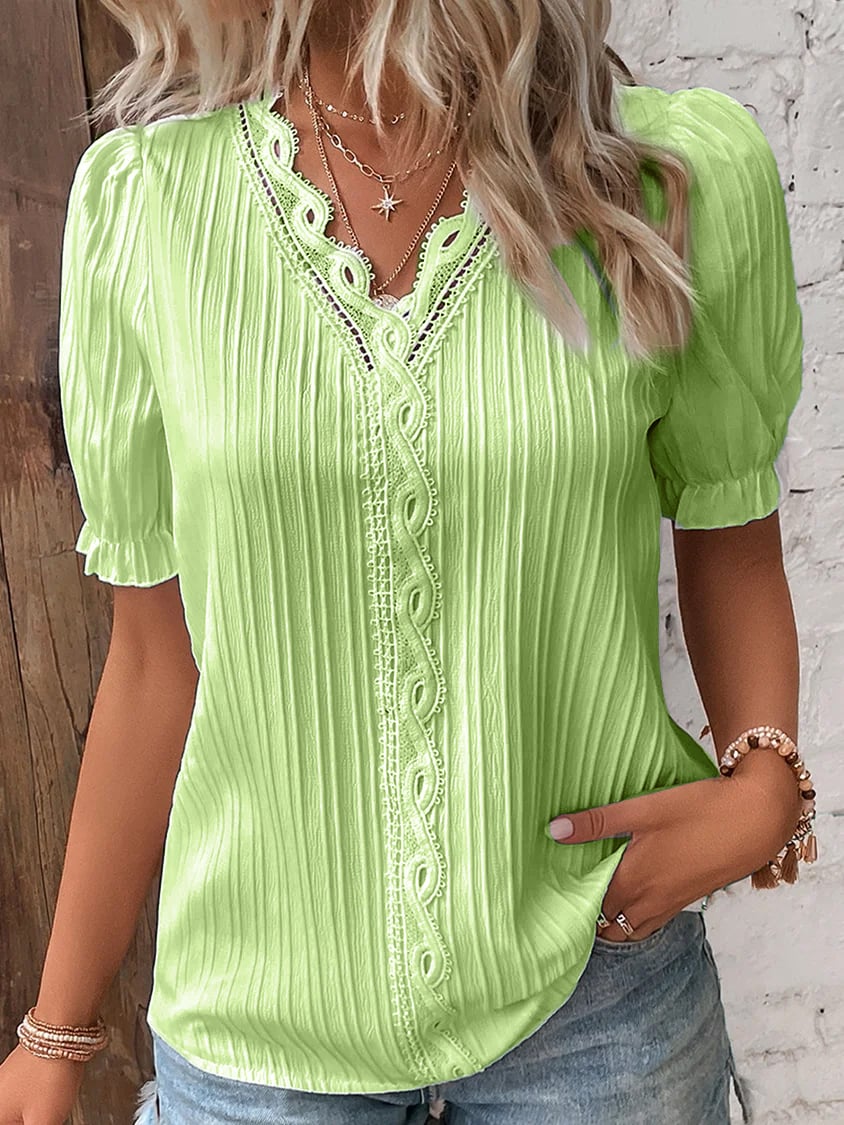 🔥BUY 2 GET 10% OFF💝V Neck Plain Lace Elegant Shirt