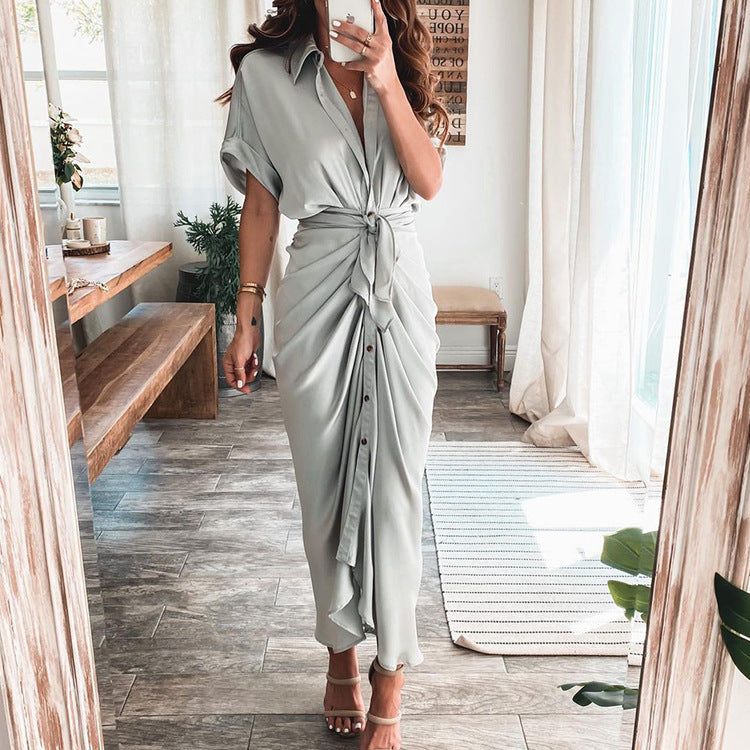 🔥 Women Satin Button Shirt Dress