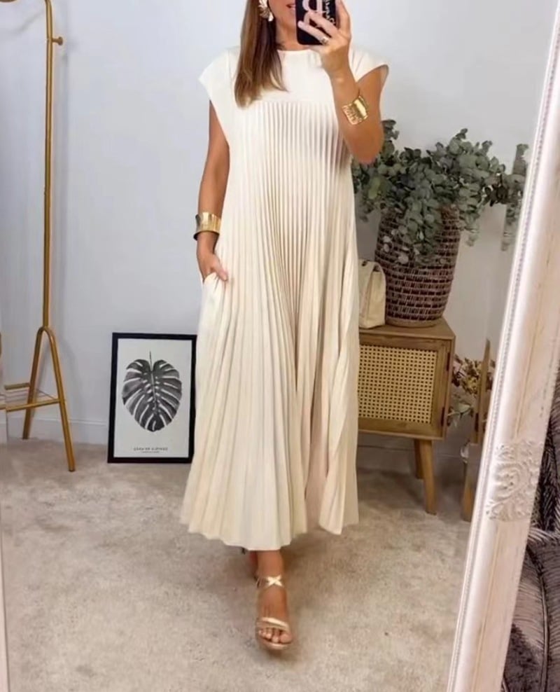 🔥HOT SALE🔥Sleeveless pleated simple solid color dress