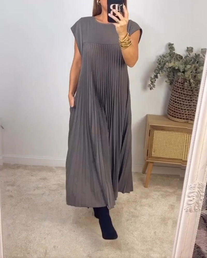 🔥HOT SALE🔥Sleeveless pleated simple solid colour dress