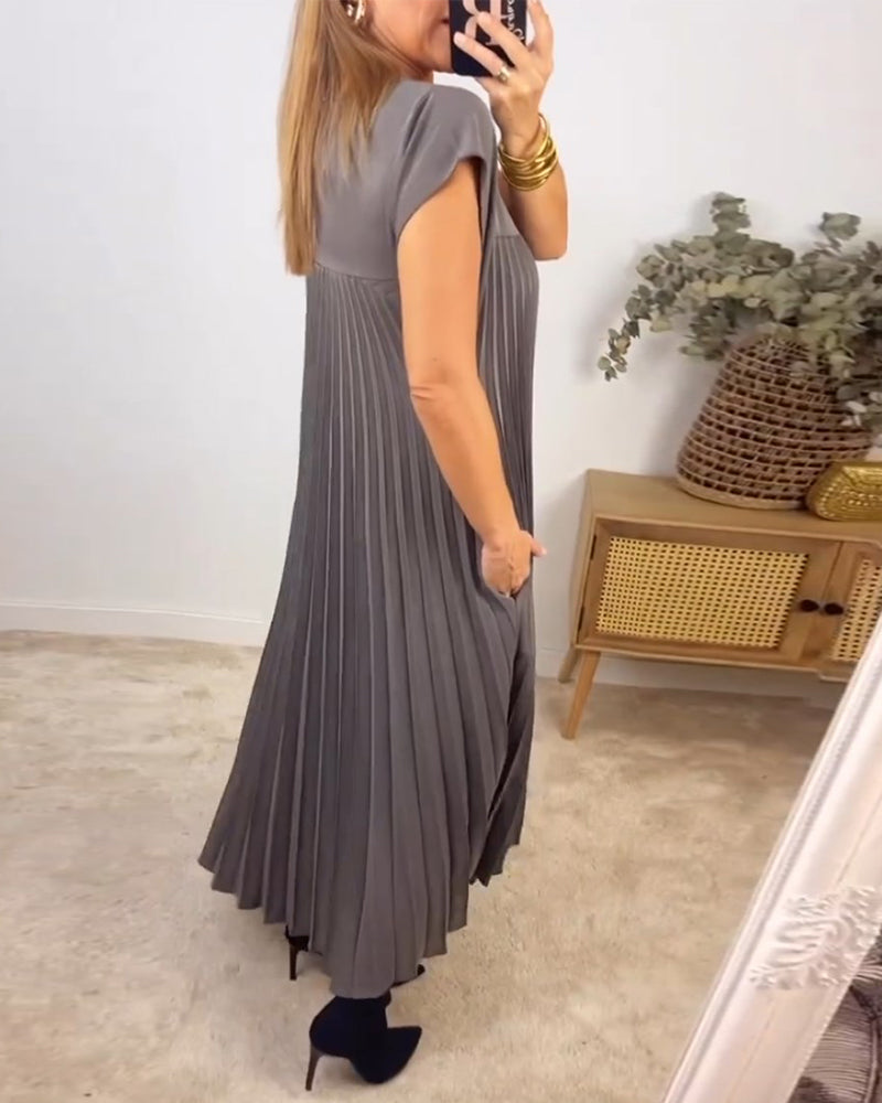 🔥HOT SALE🔥Sleeveless pleated simple solid colour dress