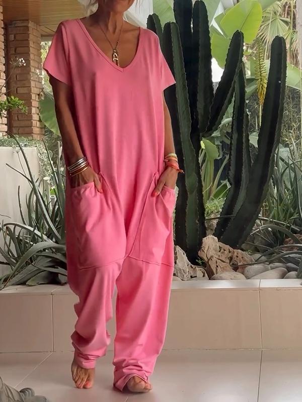 🔥Hot Sale 49% OFF - Casual V-neck Solid Color Jumpsuit