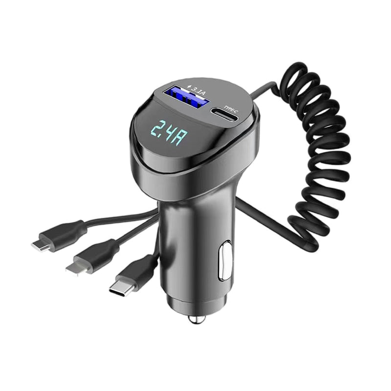 Pxcxu Fast Charging Car Charger with 3-in-1 Charging Cable