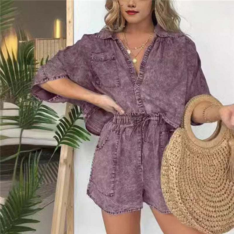 🌷LIMITED TIME OFFER 50% OFF🌷Women's Summer Denim Shirt Two Piece Set