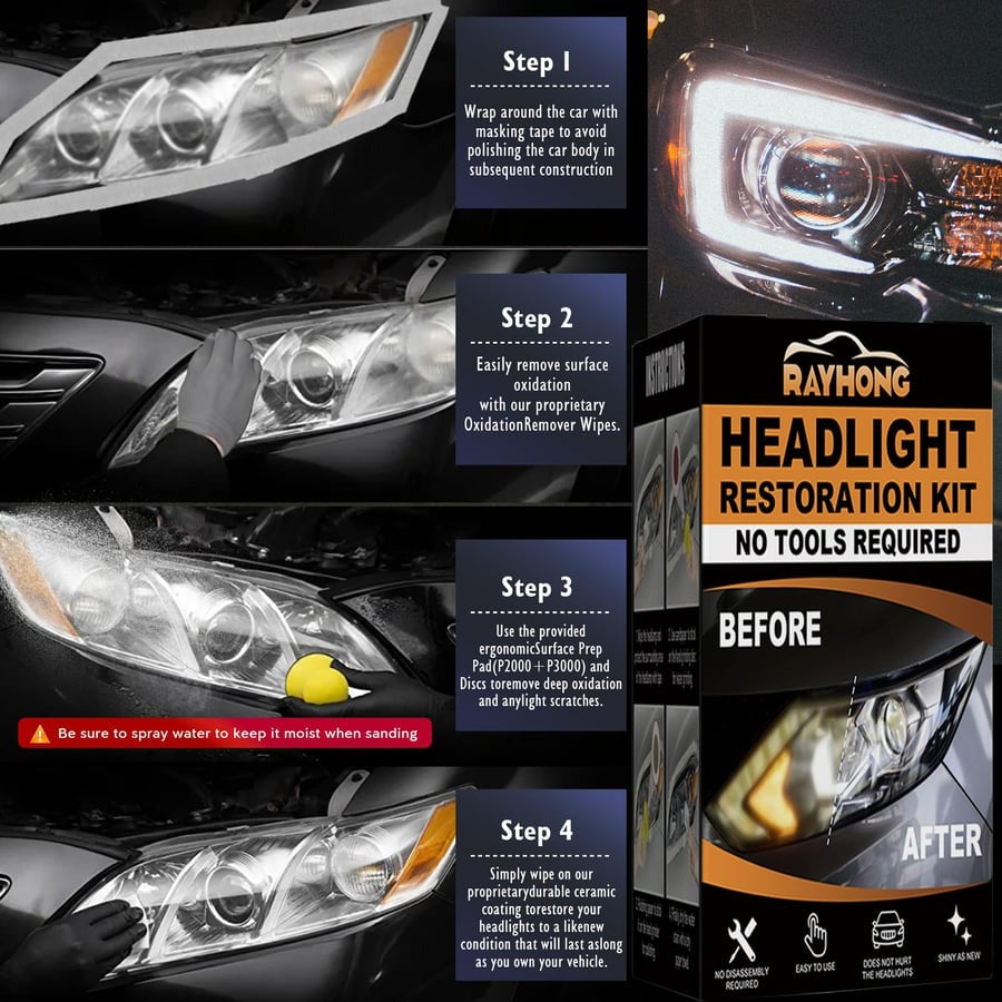 (BUY 3 GET 2 FREE) Automotive Headlight Lens Decontamination and Brightening Repair Kit