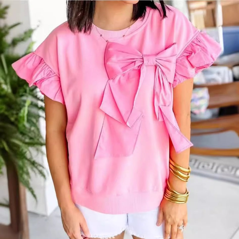 🌷Limited Time 50% OFF💞Bow Tie Short Ruffle Sleeve Top