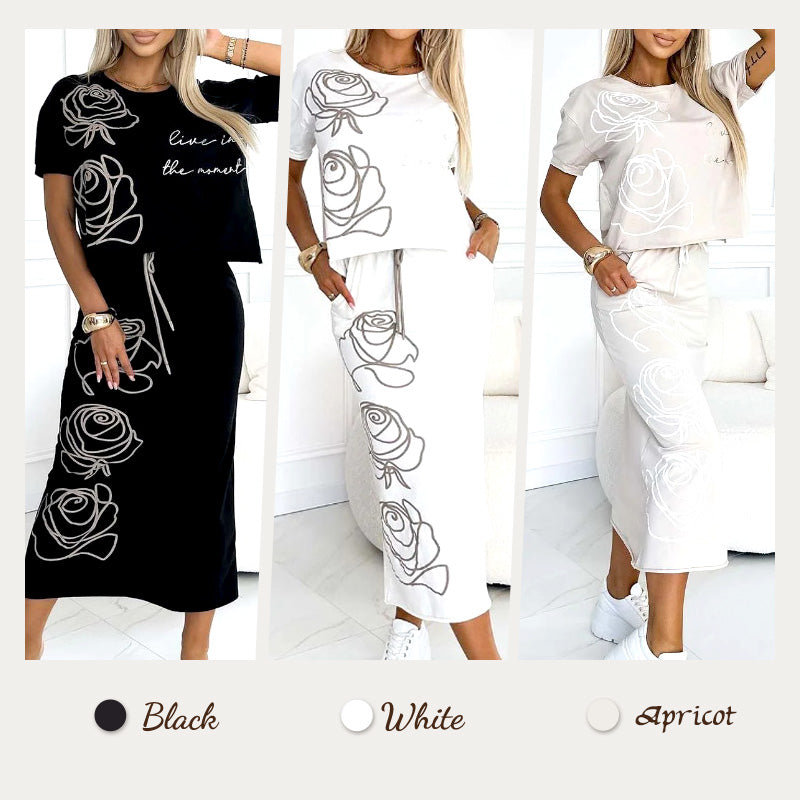 🎉New Hot Sales - 50% OFF💕Women's casual two-piece floral T-shirt and mid-length skirt set