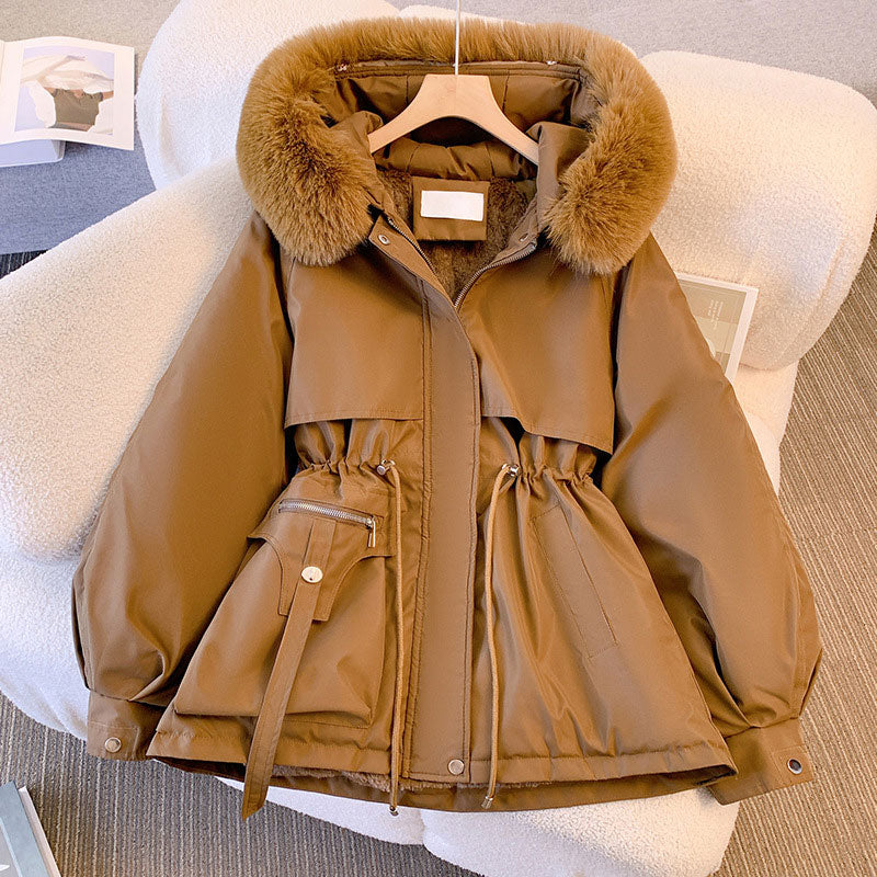 Women's Waisted Mid-Length Parka with Pockets