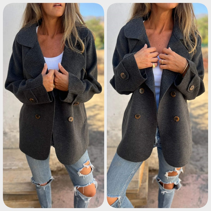 🍂End-of-Fall Specials🍂Women's Faux Tweed Casual Lapel Long Sleeve Coat