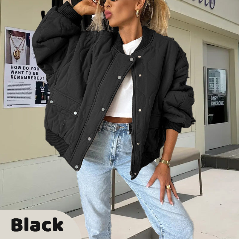 🎁Hot Sale 🔥Solid Color Loose Thick Warm Bomber Jacket