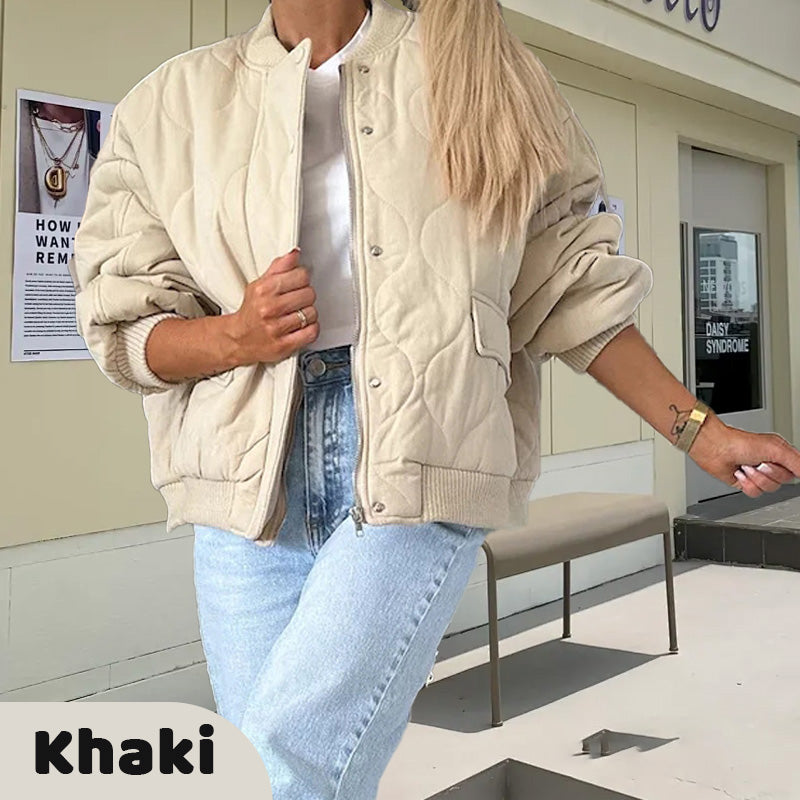 Solid Color Loose Thick Warm Bomber Jacket