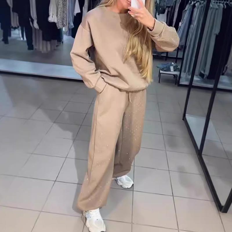 Women’s Round-neck Casual Sports Sweatshirt and Jogger Pants 2-piece Set