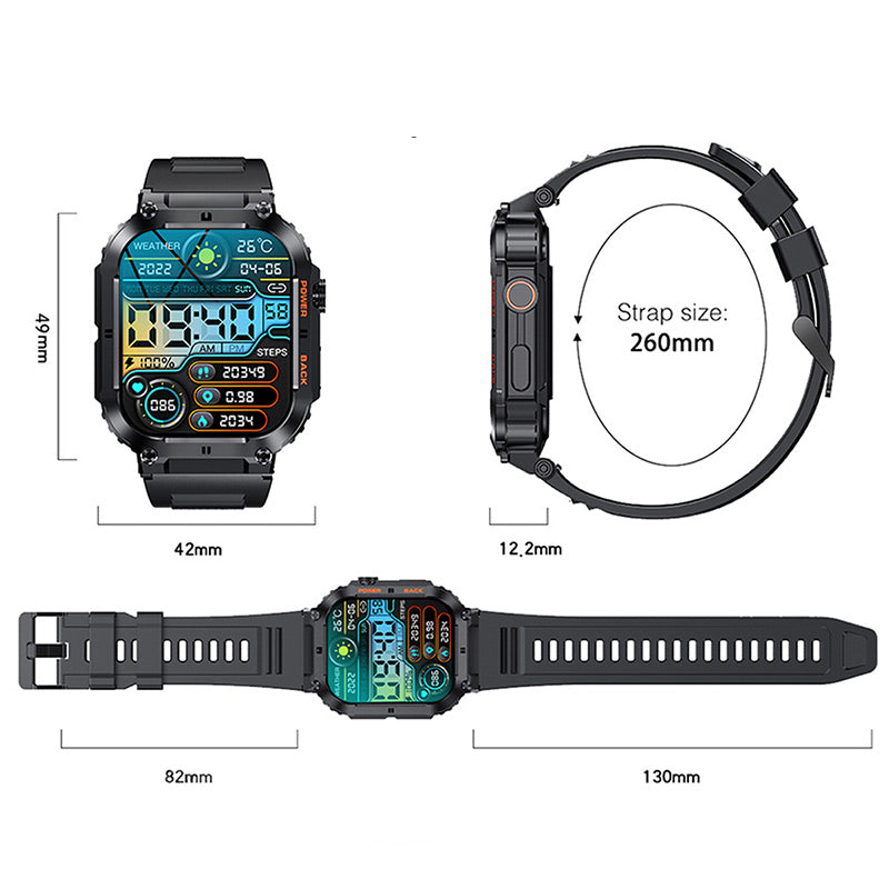 Waterproof Tactical Fitness Bluetooth Smartwatch