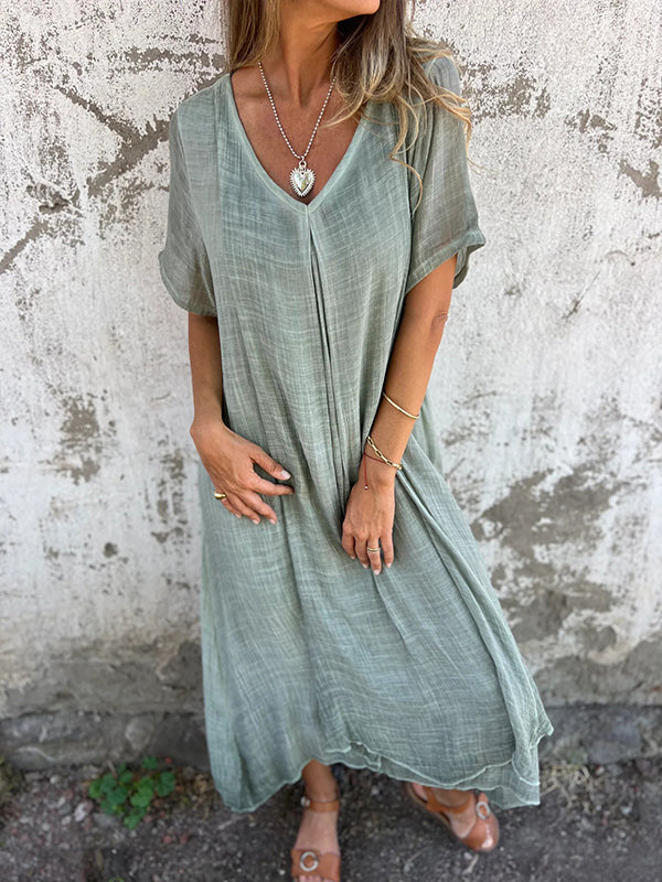 🔥HOT Sale🔥Women's Loose V-neck Cotton Linen Dress