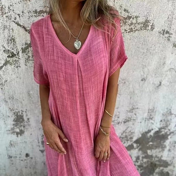 🔥HOT Sale🔥Women's Loose V-neck Cotton Linen Dress