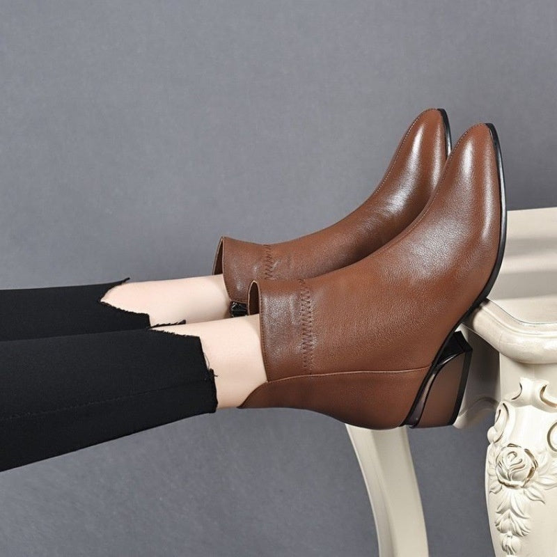 Women's Heeled PU Leather Western Ankle Boot