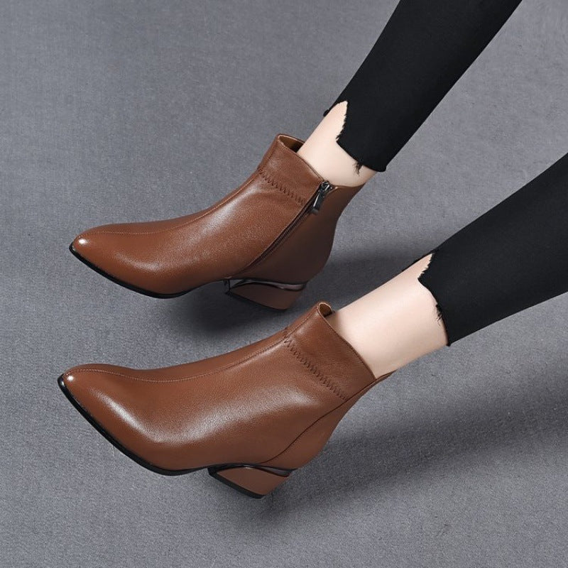 Women's Heeled PU Leather Western Ankle Boot