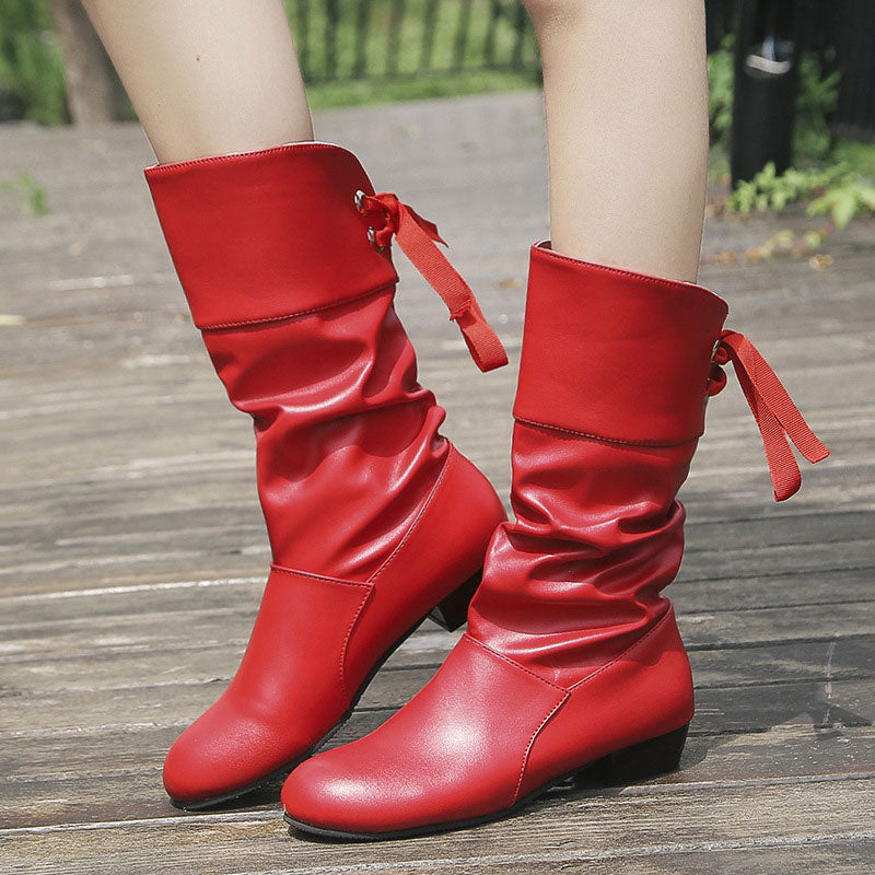 Women's Lace-Up Chunky Heel Mid-Calf Boots