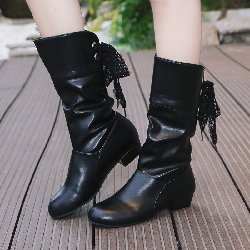 Women's Lace-Up Chunky Heel Mid-Calf Boots