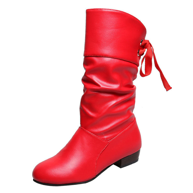 Women's Lace-Up Chunky Heel Mid-Calf Boots