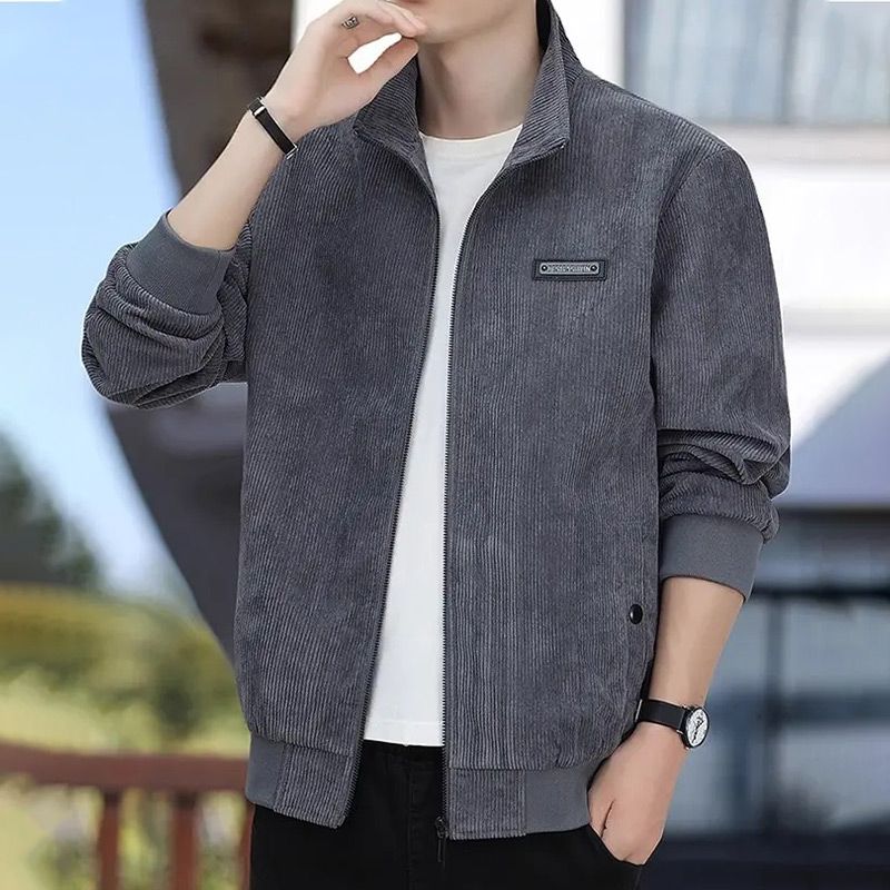 Men's Casual Thermal Lined Corduroy Zipper Jacket with Stand-collar