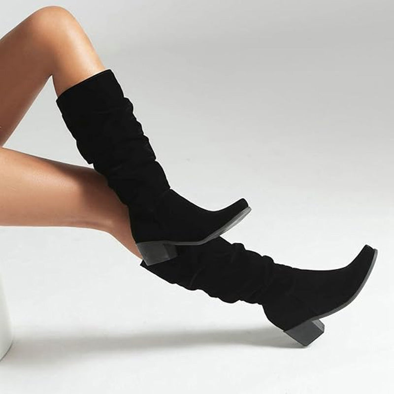 Fashionable Comfortable Knee-High Chunky Heel Boots