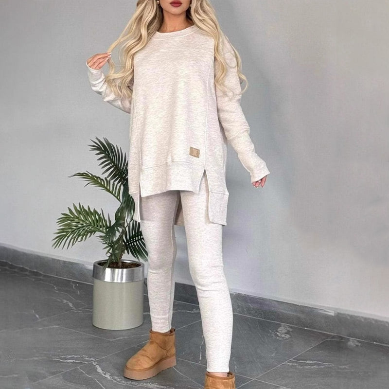 🎅Xmas Sales 53% OFF🎄Slit High Low Hem Sweatshirt ＆ Bodycon Pants Set