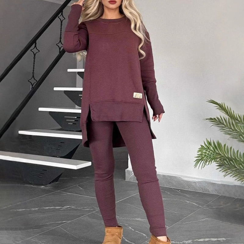 🎅Xmas Sales 53% OFF🎄Slit High Low Hem Sweatshirt ＆ Bodycon Pants Set