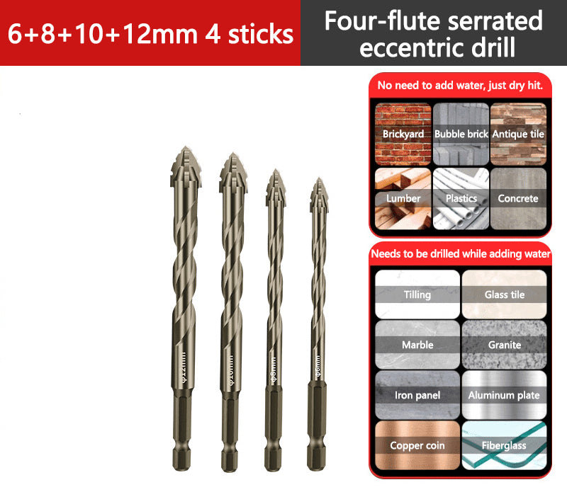 🔥Hot Sale 50% Off🔥Upgraded Eccentric Four-Flute Drill Bit for Ceramic, Glass, Marble, and Metal