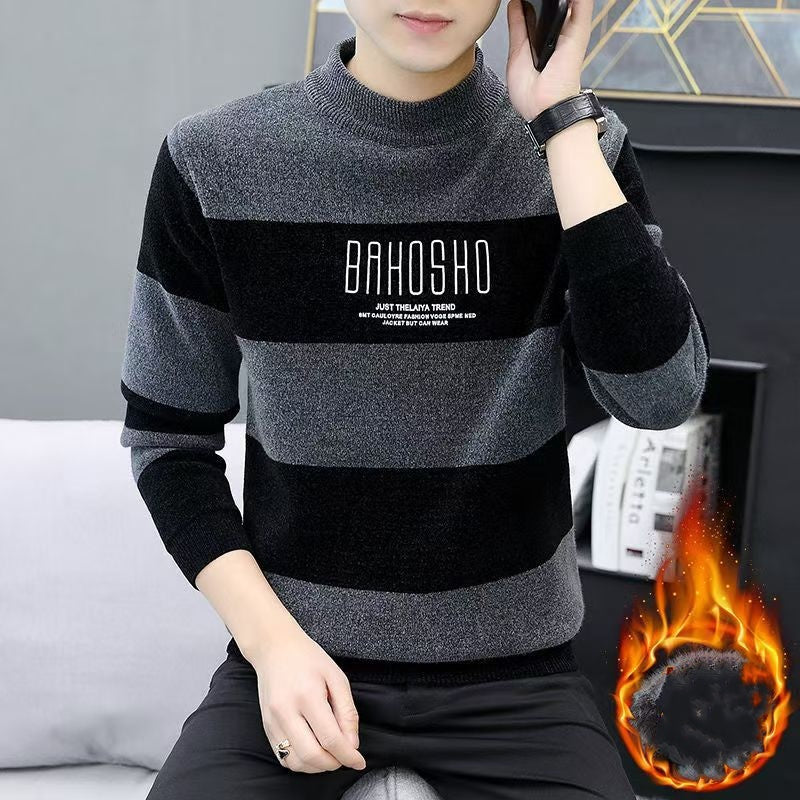 Men's Striped Knit Crew Neck Sweater