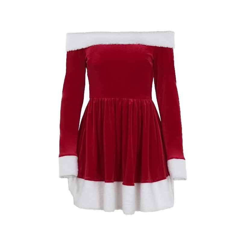 🎅Christmas Pre-sale🥰Women's Christmas One-Shoulder A-Swing Dress