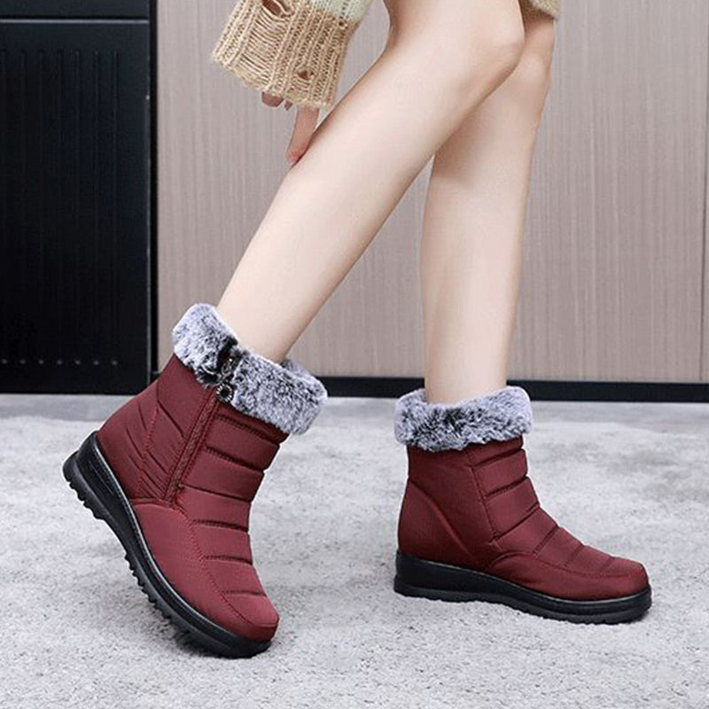 Women's Waterproof Faux Fur Zipper Snow Boots