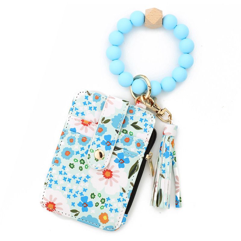 Women’s Boho Style Card Bag with Beaded Bracelet & Tassel Keychain