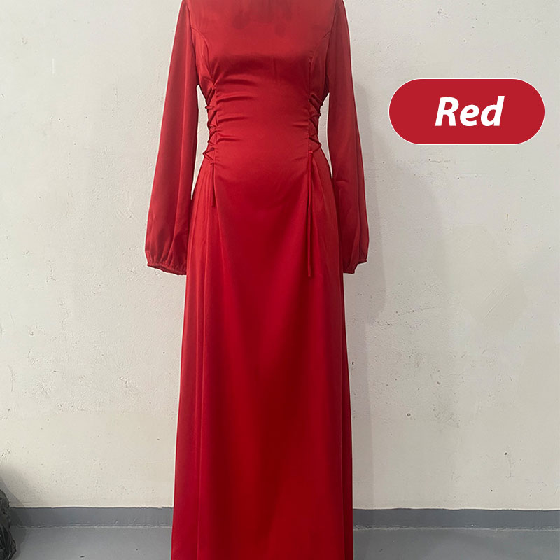 Women's Side-Tie Waist Puff-Sleeve Maxi Dress