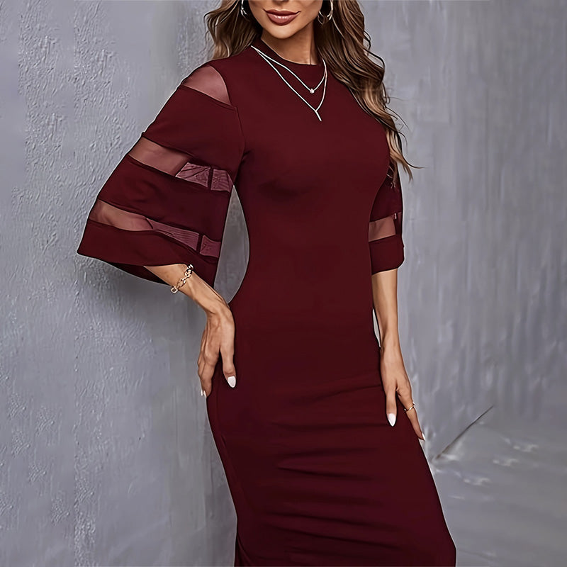 Elegant Midi Dress with Sheer Sleeve