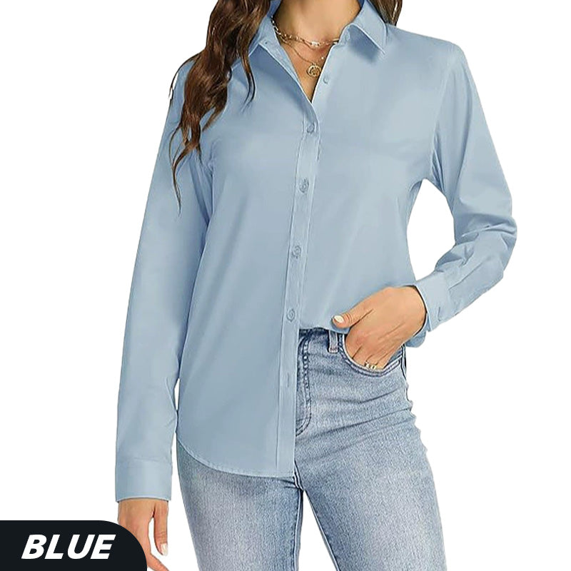 Loose Mid-Length Lapel Casual Long-Sleeved Shirt