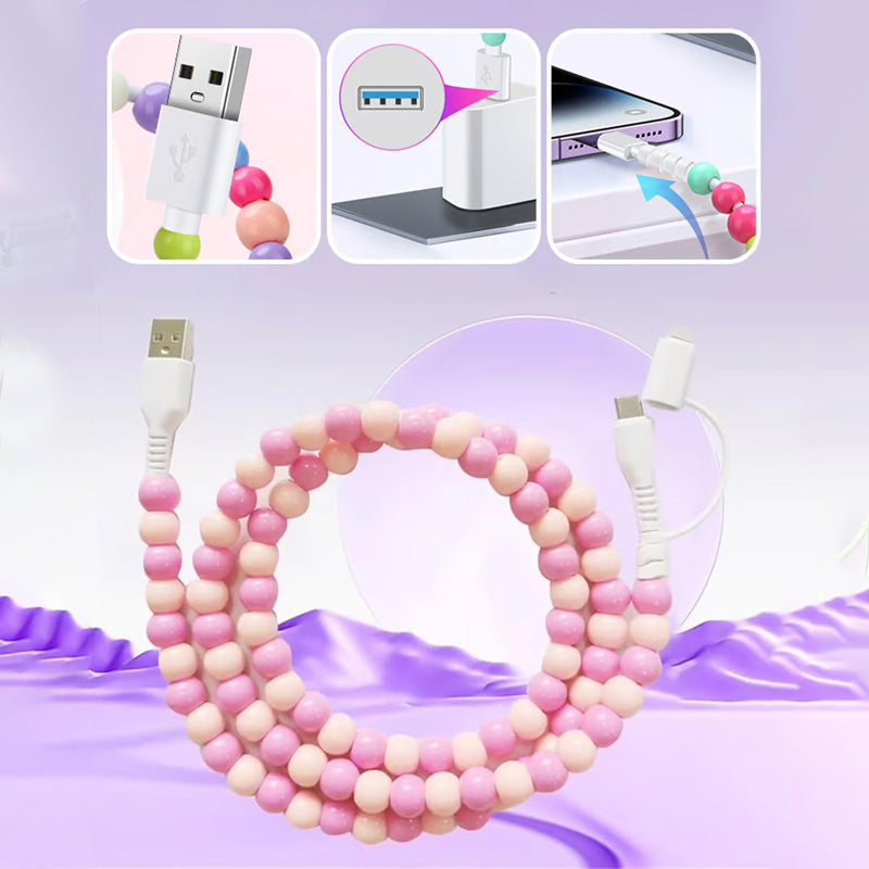 2-In-1 USB To Type-C ＆ Lighting Beaded Charger Cord