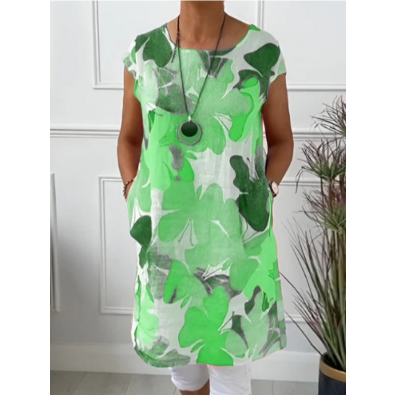 Loose Knee-Length Dress with Butterfly Print