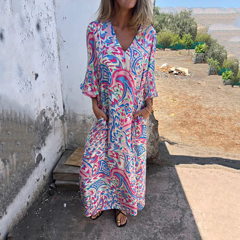 🌸Spring Specials🌸 Women's Bohemian V-Neck Abstract Printed Maxi Dress