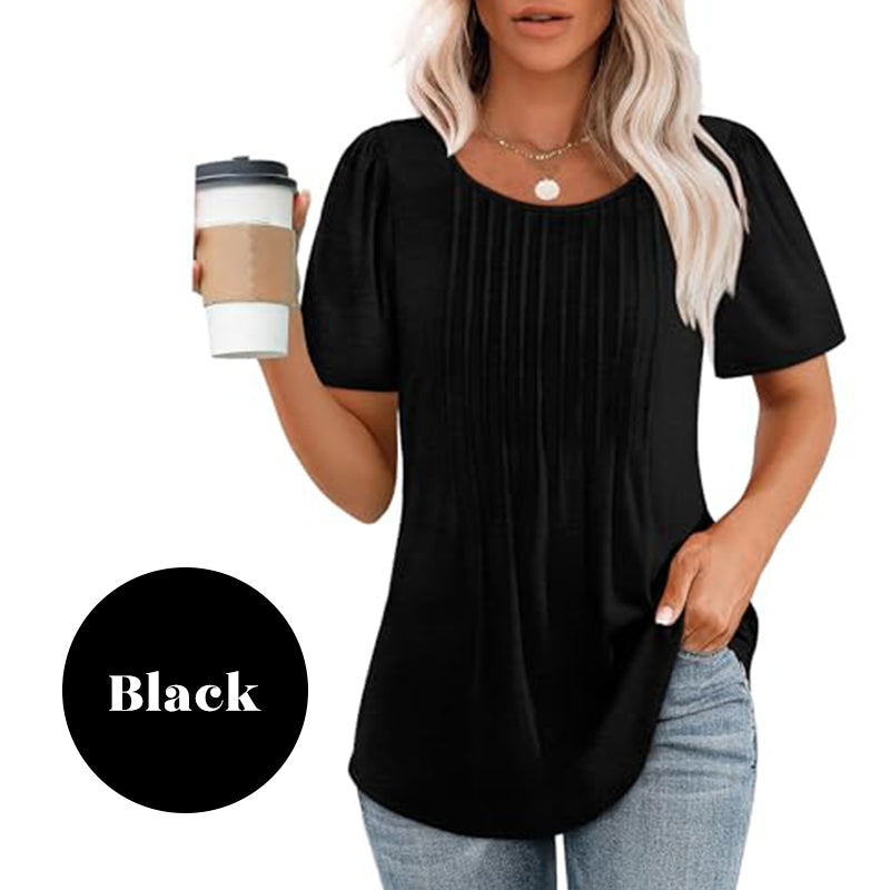 🔥Last Day Sale 49%🔥Women's Short Sleeve Pleated Dressy Casual Scooped Neck Tops