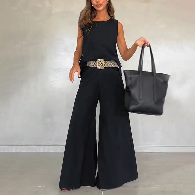 Casual Sleeveless Black 2-Piece Set