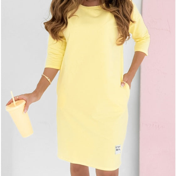 🌸Spring Specials🌸 Round Neck 3/4 Sleeve Dress with Pockets